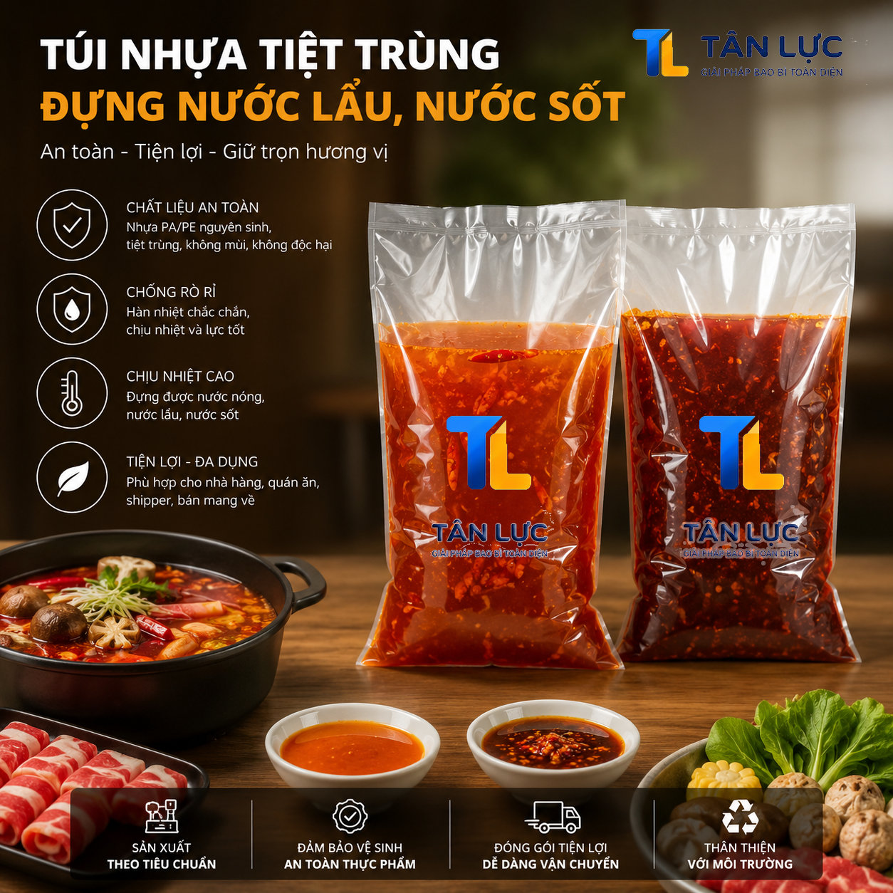 Túi đựng nước sốt, lẩu thanh trùng, tiệt trùng